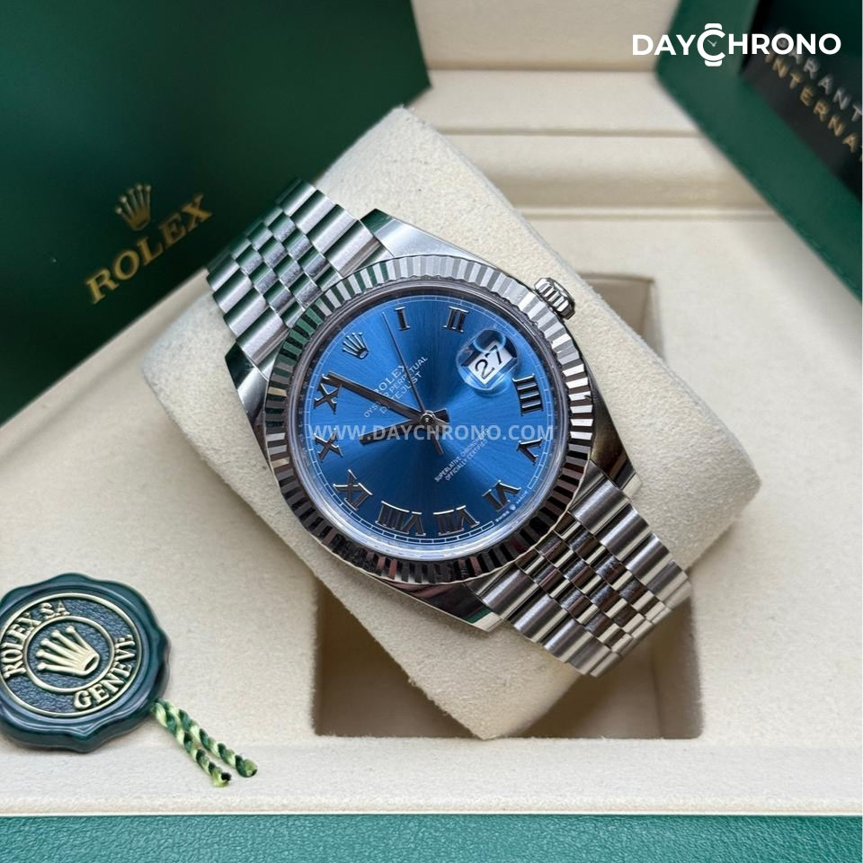 Rolex Datejust 41 Azzurro Blue Roman Dial Jubilee Full Set