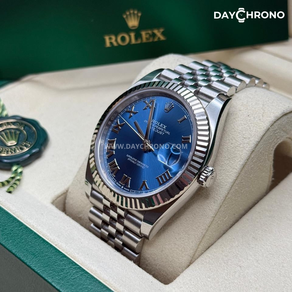 Rolex Datejust 41 Azzurro Blue Roman Dial Jubilee Full Set